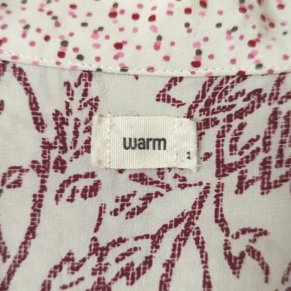Warm NY Floral Printed Silk Tied V-neck Quarter Bell Sleeve Blouse Cream Medium